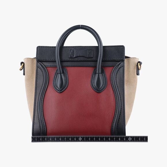 Celine Luggage Nano Shopper Black X Beige X Wine Red Leather X Suede S-Zp-0102 - Picture 2 of 10